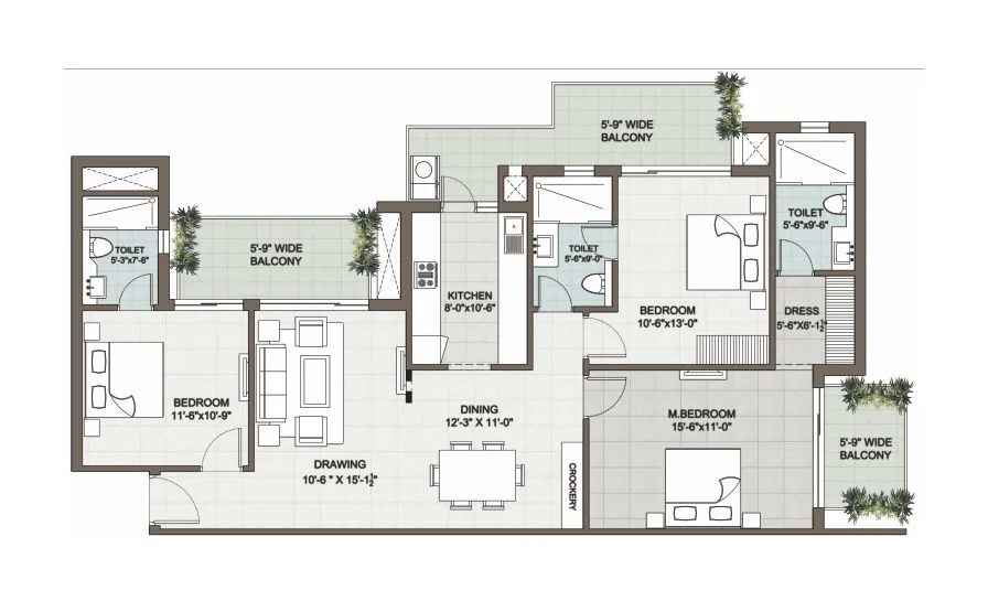 3 BHK floor plan